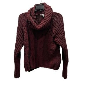 DR2 NWT XS chunky cowl neck loose cable knit long burgundy red purple sweater